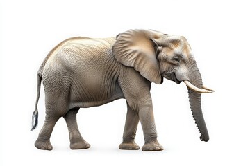 Fototapeta premium The majestic elephant stands alone, showcasing its impressive size and features. Its strong trunk and large ears highlight the beauty of this magnificent creature.