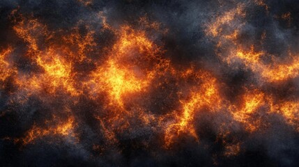 Dramatic Close-Up of Intense Fiery Explosion with Bright Vibrant Flames and Billowing Smoke, Dark Background