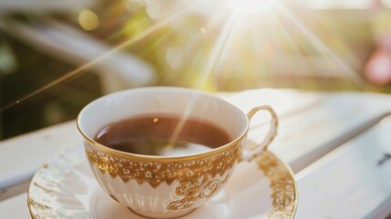 Cup of coffee is sitting on a saucer