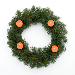 Künstlicher Adventskranz mit orangenen Kerzen