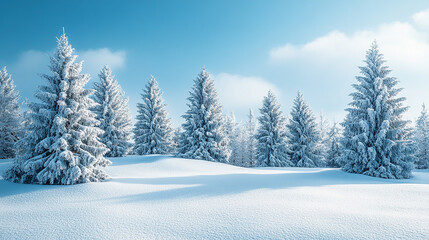 Fototapeta premium Snowy landscape on a sunny and frosty day in the highlands. Photo wallpapers for Happy New Year concept. Discover the beauty of world.