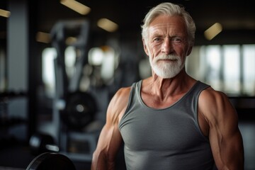 Senior man working out gym fitness portrait adult determination.