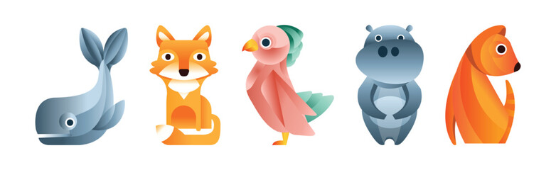 Funny Animal Arranged of Simple Geometric Form Vector Set