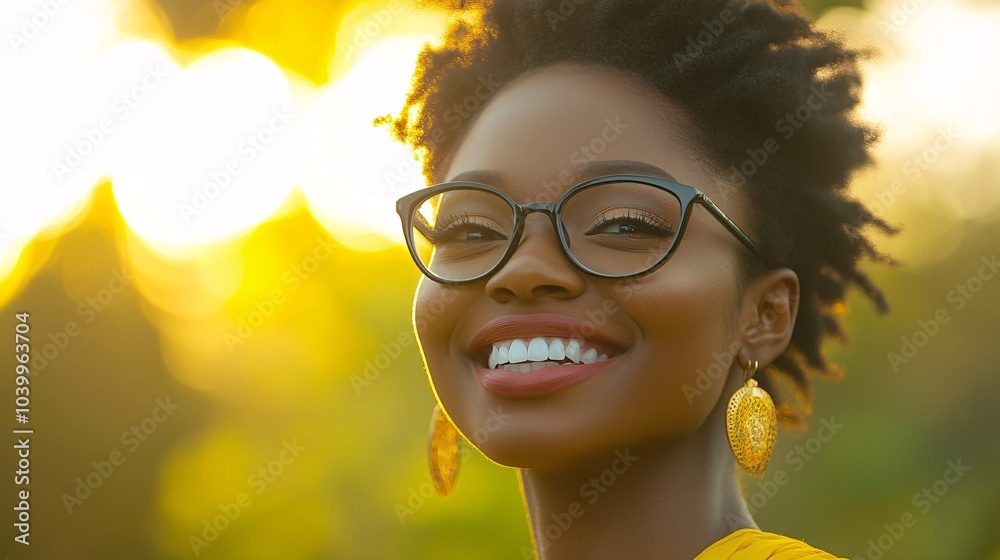 Poster a woman smiling and looking up at a bright sky with rays of sunlight shining down symbolizing optimi