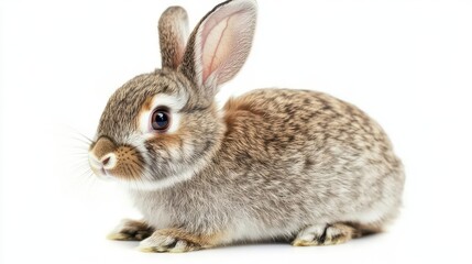 charming rabbit isolated against a clean white background, capturing its soft fur and expressive eyes with a focus on its cute features, evoking a sense of warmth and affection