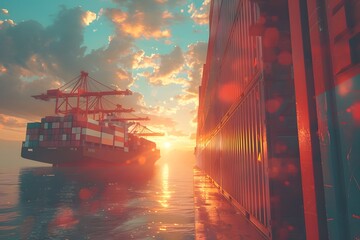 Serene Sunset Over a Container Ship at Sea