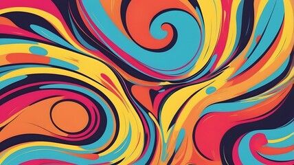 Fototapeta premium Colorful Pop Art Pattern with Swirls, Stars, and Bright Floral Explosions