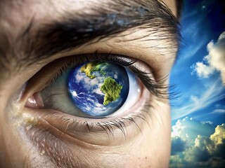 Naklejka premium Eye of the Earth: Planet View Through a Human Eye for Environmental Awareness and Earth Day Celebration