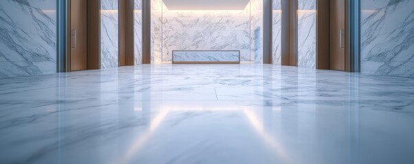 Modern, elegant interior design showcasing marble flooring and wooden accents.