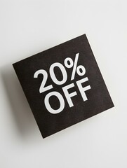 White '20% OFF' Text on a Dark Brown Square Paper Note. White Background 