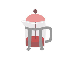 Coffee accessories kettle, coffee teapot,  coffee maker. Flat vector illustration in minimalistic style on white background