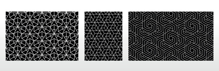 Geometric set of seamless black and white patterns. Simple vector graphics.