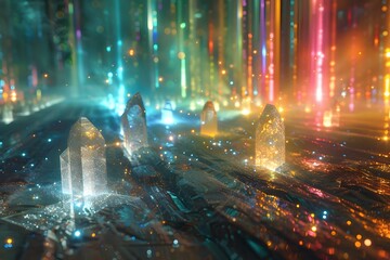 Enchanted Crystal Landscape with Vibrant Light Reflections