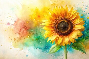 Obraz premium Close-up watercolor painting of sunflower with vibrant colors