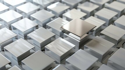 Fototapeta premium Stand out from the crowd. A single silver cube stands out from a field of white cubes, representing individuality and being different.
