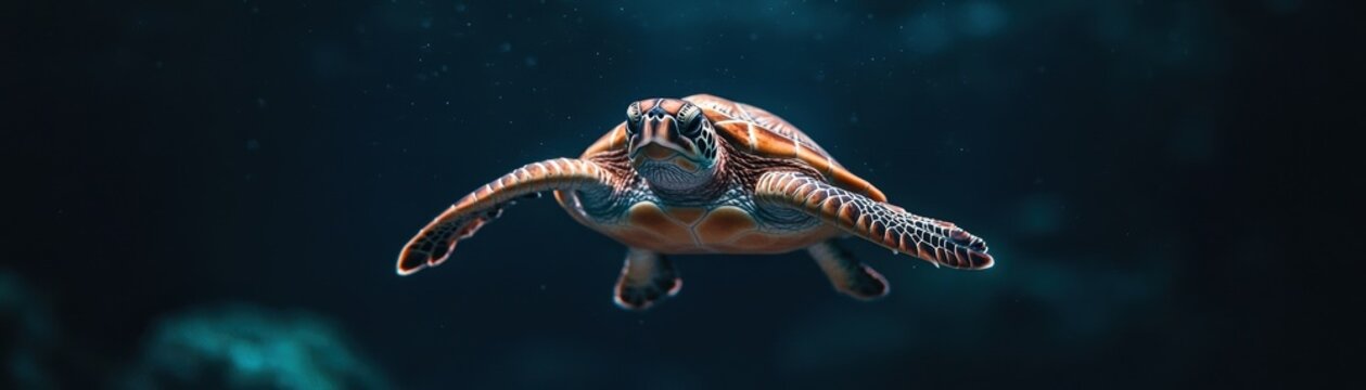 Sea turtle swimming gracefully in the ocean, showcasing vibrant colors and a serene underwater environment.