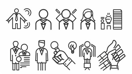 Series of people in business attire with one person holding a microphone