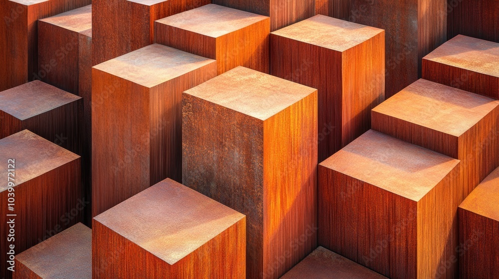 Poster abstract rusty blocks in dynamic arrangement