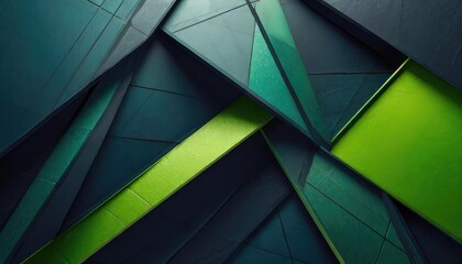 Fototapeta premium Abstract geometric design with green and dark blue shapes, creating a futuristic look.