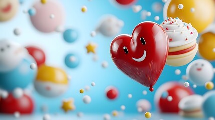 Captivating 3D depicting a surreal abstract visual layout of floating emoji symbols in a vivid colorful and futuristic digital dreamscape