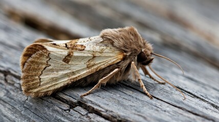 Fototapeta premium 4K Ultra HD Macro of Moth Resting on Weathered Wood