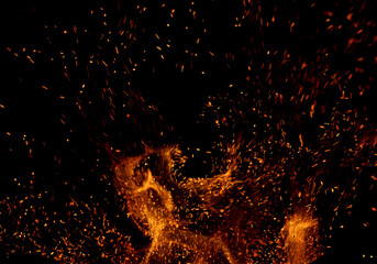The image is of a fire with a lot of smoke and sparks