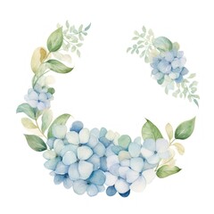 Hydrangea border watercolor flower circle plant.