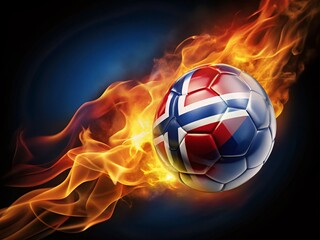 Fototapeta premium Flying Flaming Soccer Ball with Norway Flag for Exciting Sports Photography and Action Shots