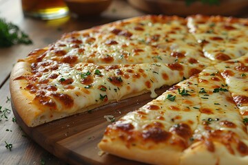 Cheesy Margherita Pizza on Wooden Board for Dining and Food Blogs