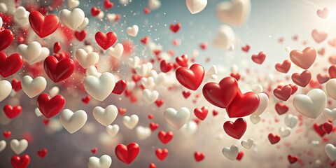 Obraz premium Flying Over White and Red Hearts in 3D – Romantic Love Theme for Valentine's Day