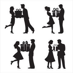 set of vector Gift-Giving silhouette