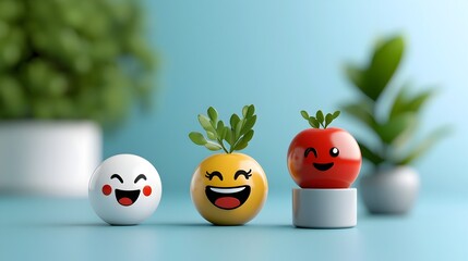 Set of minimalist emoji inspired icons and abstract symbols in a sleek 3D flat visual design style  The icons feature a simple clean and modern aesthetic with geometric shapes lines