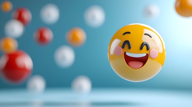 Abstract colorful and dynamic 3D featuring floating emoji icon designs in a modern minimalist layout  This digital artwork showcases a vibrant imaginative