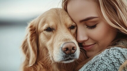 Tender Care: Pet Owner Gently Wiping Dog's Ears with Calm Background Copy Space
