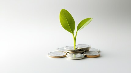Coins arranged to form a graph with a plant growing on top, symbolizing financial growth and investment.