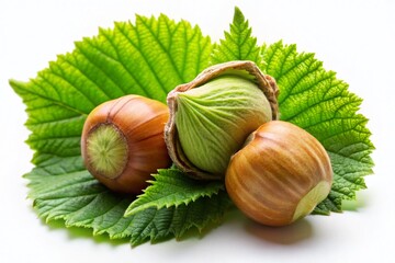 Fresh Green Hazelnut Isolated on White Background for Macro Photography Showcase