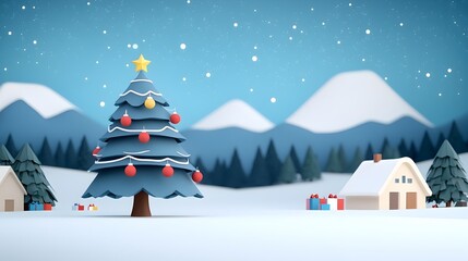 Naklejka premium Pixel Art Christmas Tree with 8 Bit Snow and Nostalgic Holiday Vibes and a Cozy Joyful 3D
