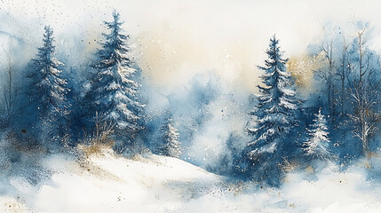 Fototapeta premium Winter background vector. Hand painted watercolor drawing for Christmas and Happy New Year season. Background design for invitation, cards, social post, ad, cover, sale banner and invitation.