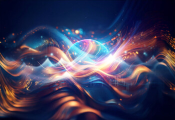 Obraz premium Abstract background with glowing orange and blue waves on a dark background.