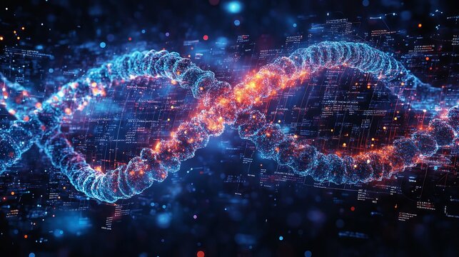 Digital representation of epigenetics layers of DNA sequences and visual data graphs to show the complex process of gene expression and health