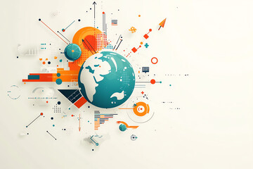 Obraz premium Earth expanding into multiple orbits, symbolizing global potential, flat design illustration