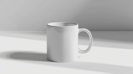 Fototapeta premium White mug on table. A simple white mug on a table, ready to be filled with your favorite drink. The clean, minimalist design makes it perfect for showcasing your brand or logo.
