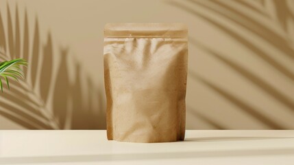 Brown paper bag mockup. A simple brown paper bag mockup with a zipper closure, ideal for showcasing your brand and product packaging.