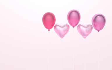 Colorful bunch of birthday balloons flying for party on background. 3D illustration, 3D rendering