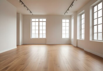 Obraz premium Empty room with wooden floor and bright window light.