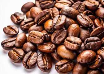 Obraz premium Freshly Roasted Coffee Beans Isolated on White Background for Stunning Visual Appeal