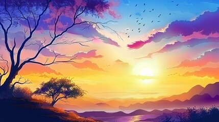 Landscape Painting Gradient Background - a serene and artistic visual. The gradient background evokes a sense of tranquility and beauty in nature.