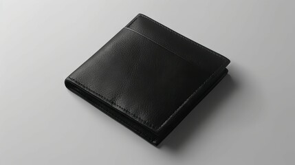 Black leather wallet. A minimalist black leather wallet, ideal for storing cash and cards. It represents financial security and practicality.