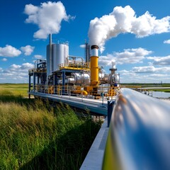 Obraz premium Captivating image showcasing an intricate high tech fuel refinery plant with a complex network of pipelines tanks and machinery