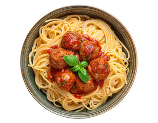 Bowl of delicious spaghetti bolognese on a white transparent background